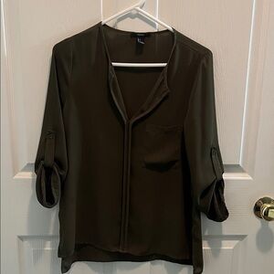 Forever 21 Olive Blouse with Buttoned Sleeves
